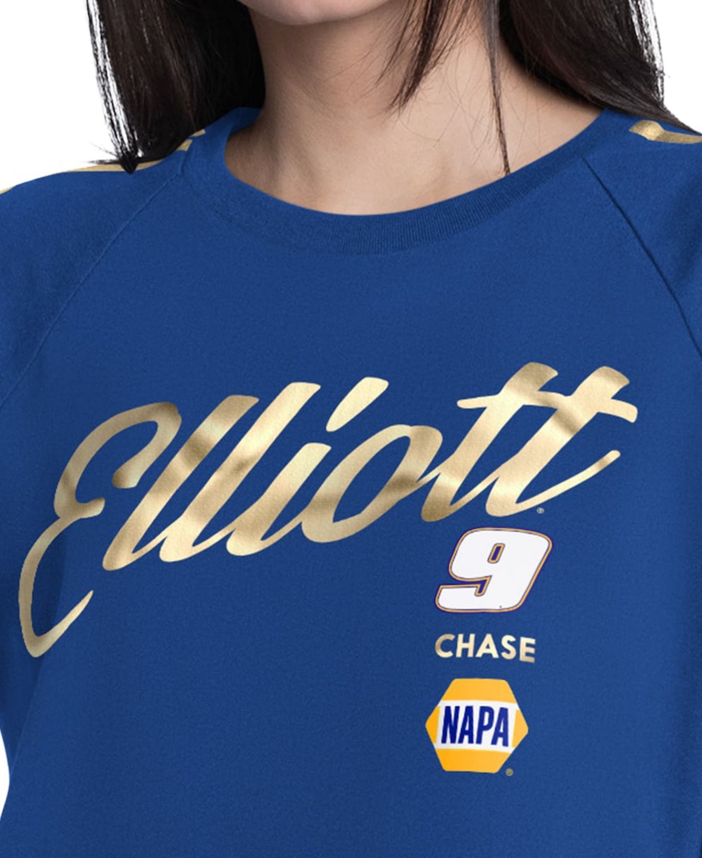 Женская футболка G-III 4Her by Carl Banks Royal Chase Elliott Cropped Classic Play Gold Trim Raglan — фото 3