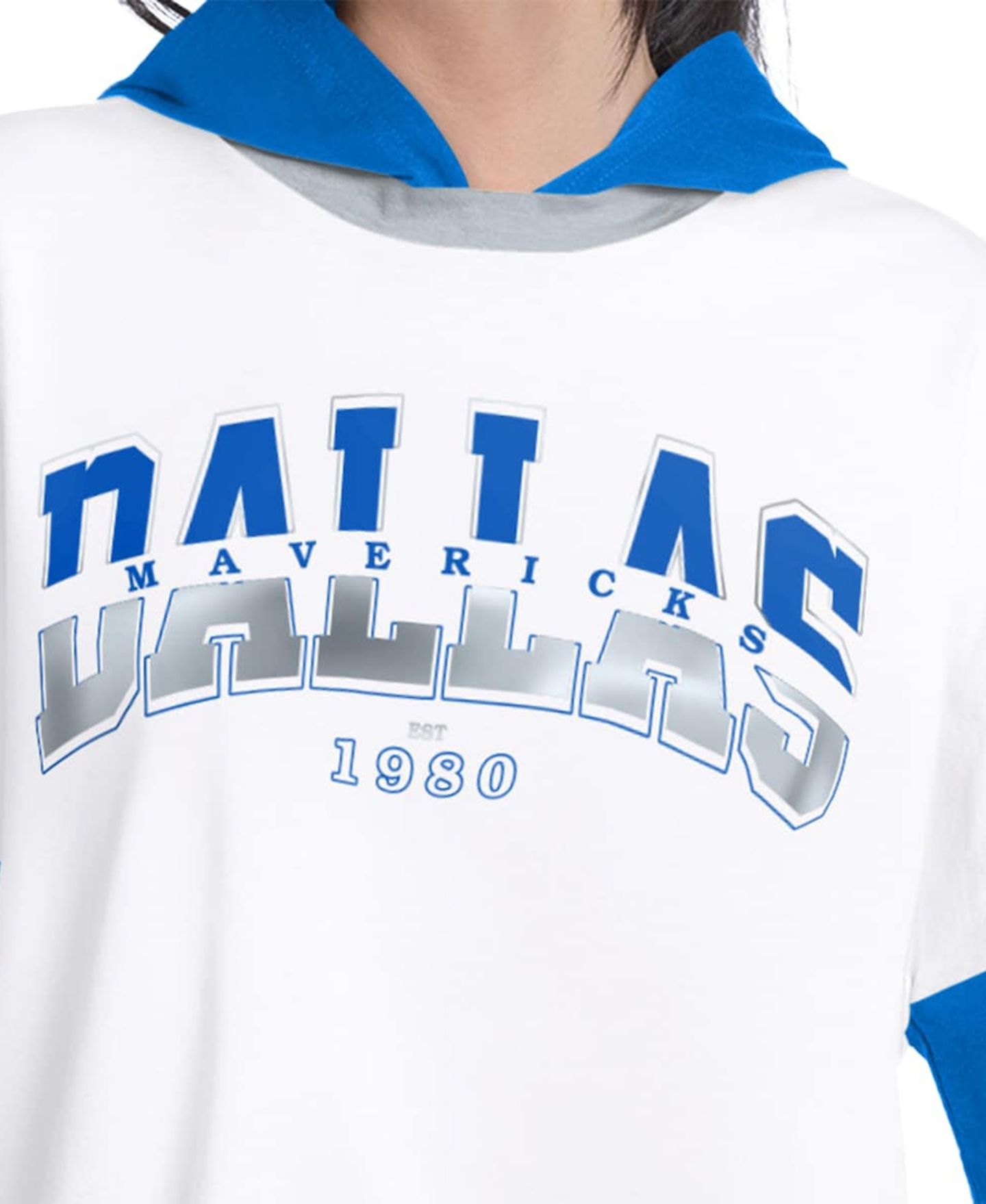 Женская футболка G-III 4Her by Carl Banks White/Royal Dallas Mavericks Key Player Oversized Hooded Long Sleeve — фото 3