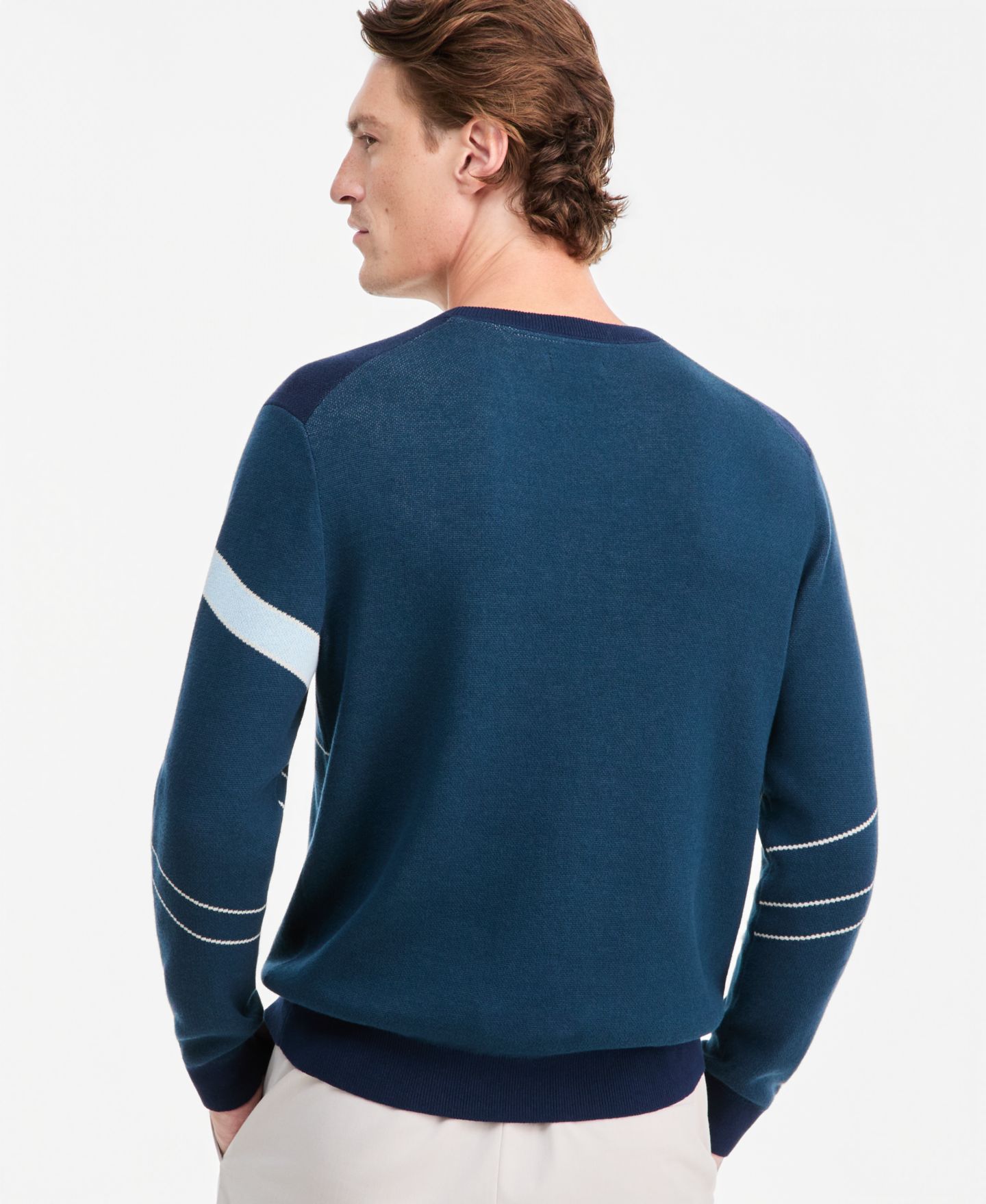 Мужской свитер Alfani Cotton Colorblocked Crewneck, цвет: Полуночный бирюзовый — фото 4