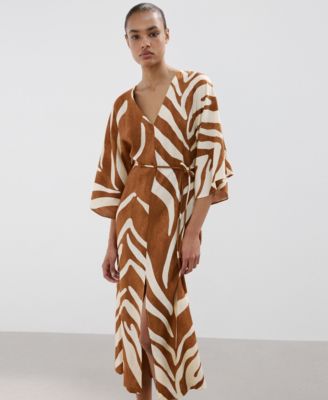 midi printed dress mango Women's Textured Printed Dress