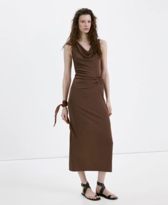 Women's Side Ruching Draped-Neck Dress