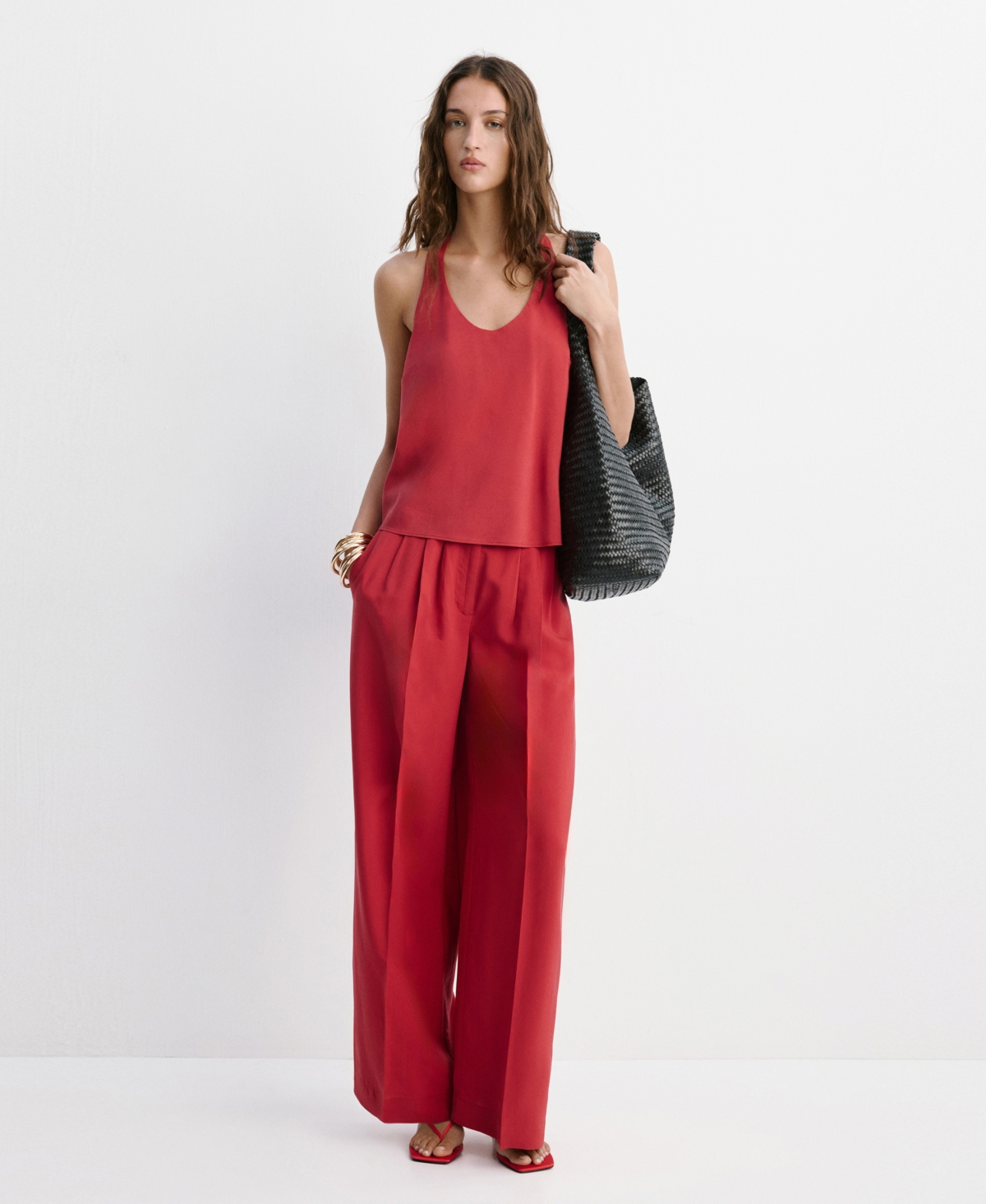 Mango Straight Lyocell Pants In Red