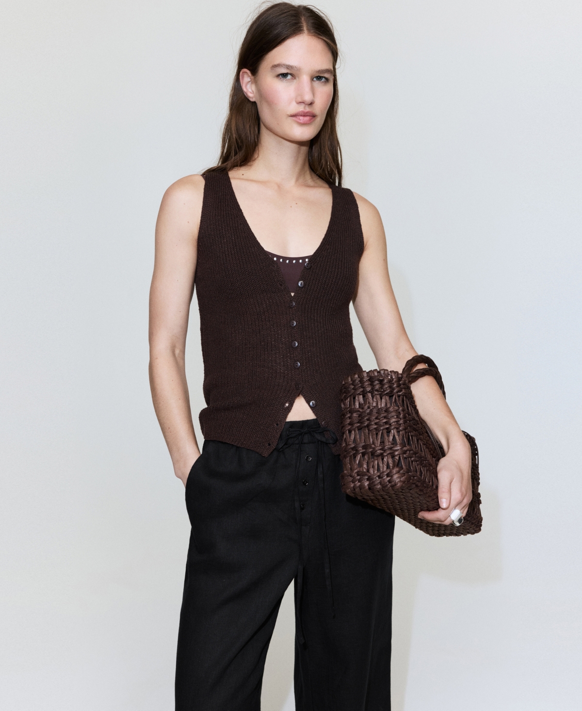 Mango Women's Buttons Linen Pants