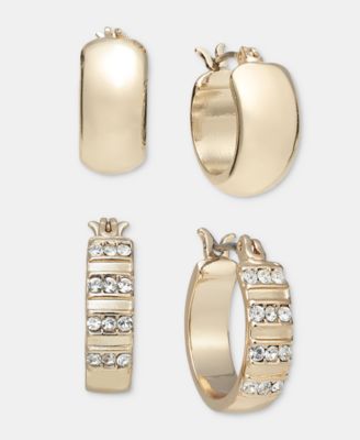 Smooth & Pav&eacute; Hoop Earrings, 2-Piece Set