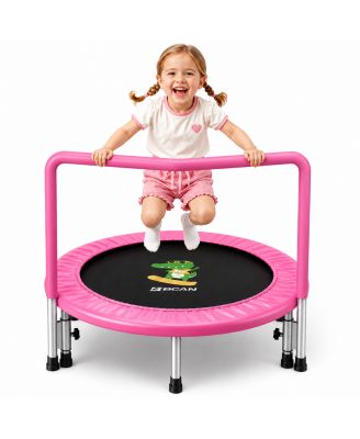 SP1 36 inch ASTM Certified Toddler Trampoline Indoor Mini Trampoline with Foam Handle Safety Cover Easy Assembly for Kids