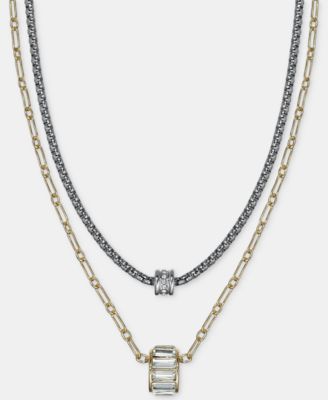 Two-Tone Crystal Two-Row Pendant Necklace