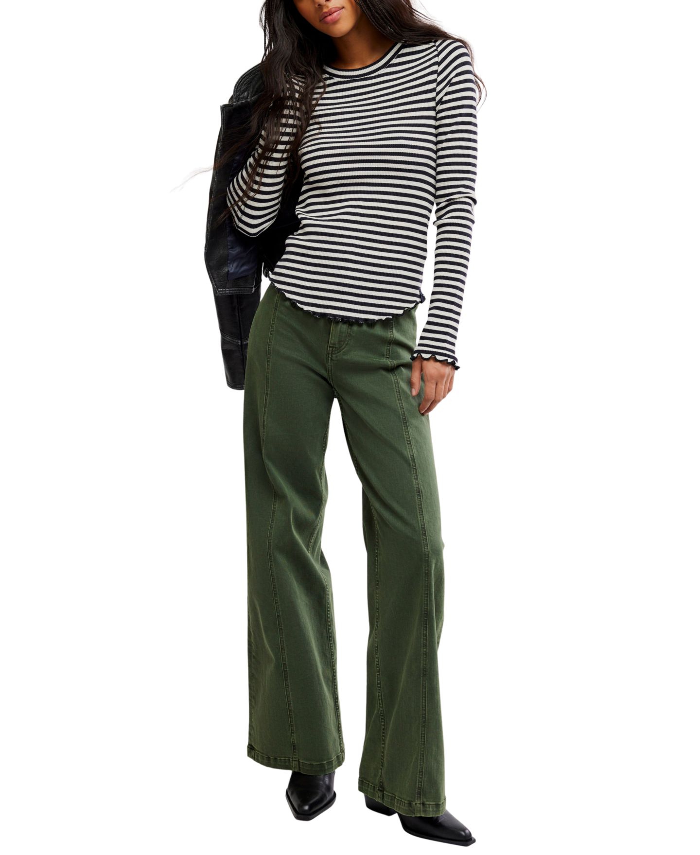 Женская футболка Free People We The Free Easy Does It Long-Sleeve Striped, цвет: Чёрный / Белый — фото 2