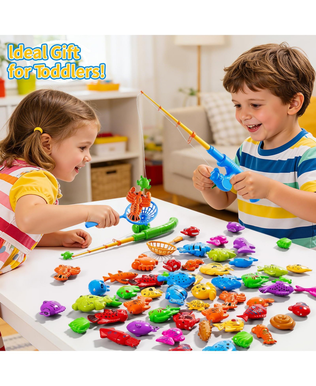 Gnuadz Magnetic Fishing Toy Rod Set Floating Fish Pool Bath Water Game