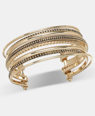 Gold-Tone Textured Layered Cuff Bangle Bracelet