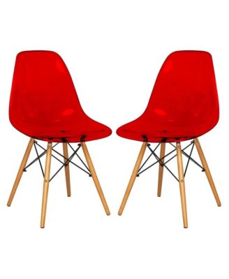 Cresco Modern Molded Acrylic Dining Chair Set of 2 with Eiffel Base and Beech Wood Dowel Legs Ergonomic Curved Seat Accent Side Chair