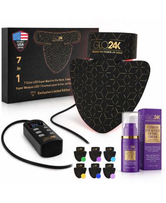 7 Color LED Neck, Chest and Decollete Mask with Express Eye and Face Lifting Cream, Firming and Anti Aging Treatment for Smoother, Tighter Skin