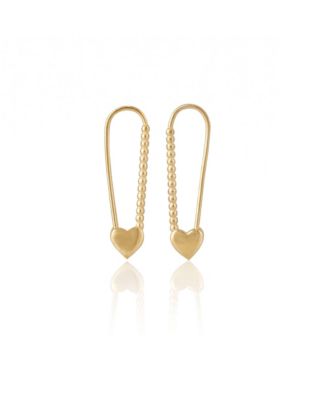 Heart Beaded Safety Pin Sterling Silver Earring