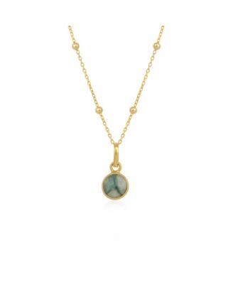 Sterling Silver Natural Circle Pendant Necklace With Beaded Chain