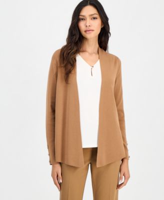 Petite Open-Front Side-Slit Cardigan