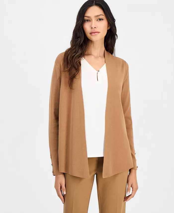 Petite Open-Front Side-Slit Cardigan