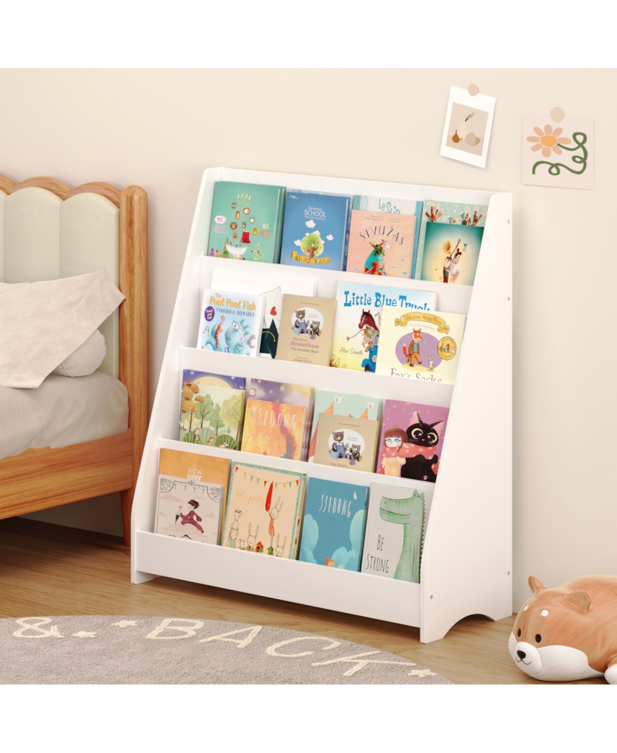 Rainsken 4 Tier Kids Wooden Bookshelf, Montessori Bookshelf, Children Front Facing Book Shelf, for Nursery, Playroom and Classroom