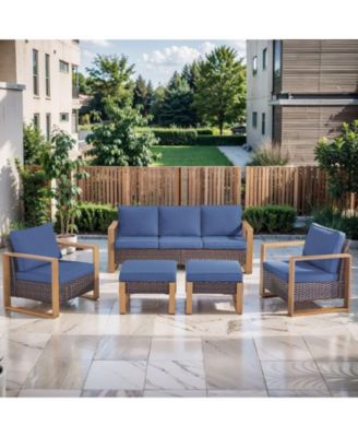 Wicker Patio Furniture Set, High Back Outdoor Furniture with Thick Cushion and Ottoman, All-Weather Wicker Patio Conversation Set