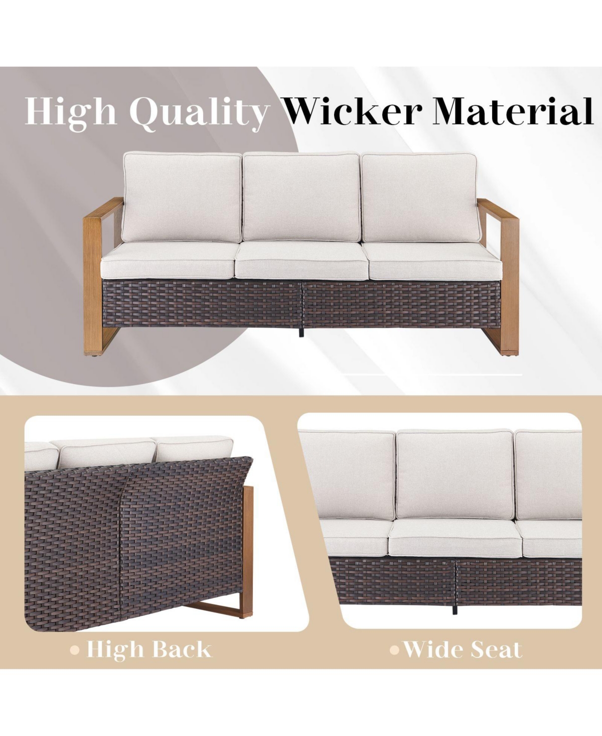 Pocassy Wicker Patio Furniture Set, High Back Outdoor with Thick Cushion and Ottoman, All-Weather Conversation Set