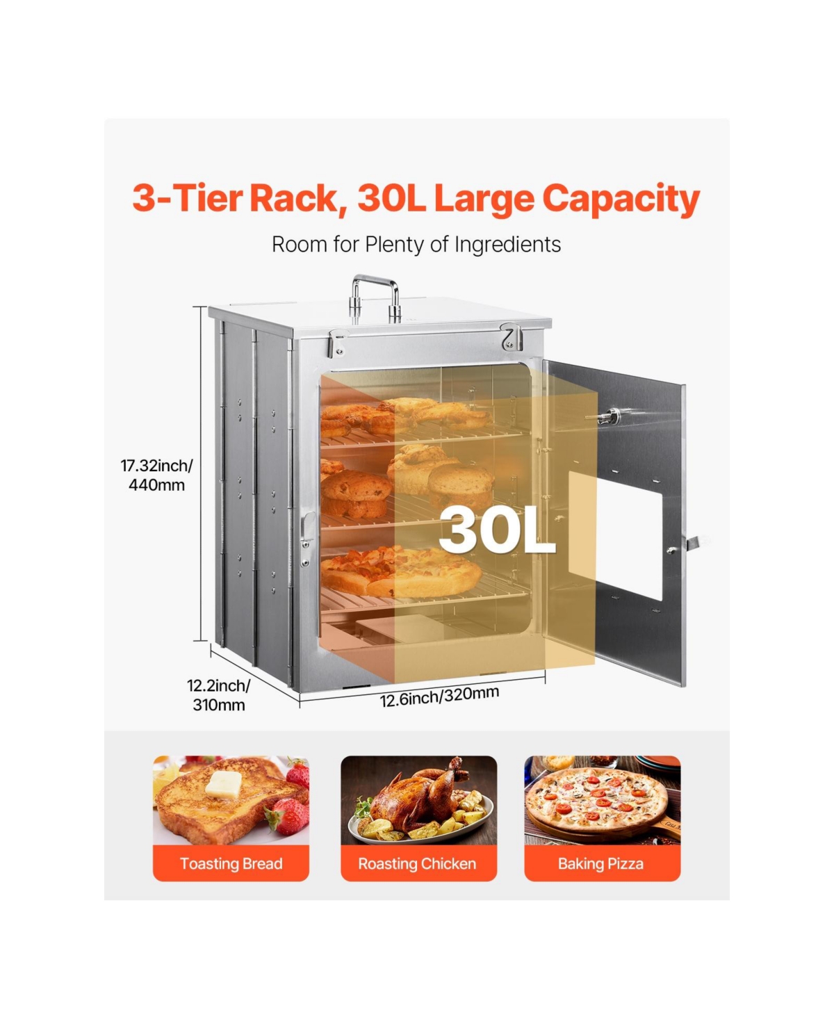Cozito Foldable Camping Oven, 30L Stainless Steel Portable Oven with 3-Tier Grill and Thermometer