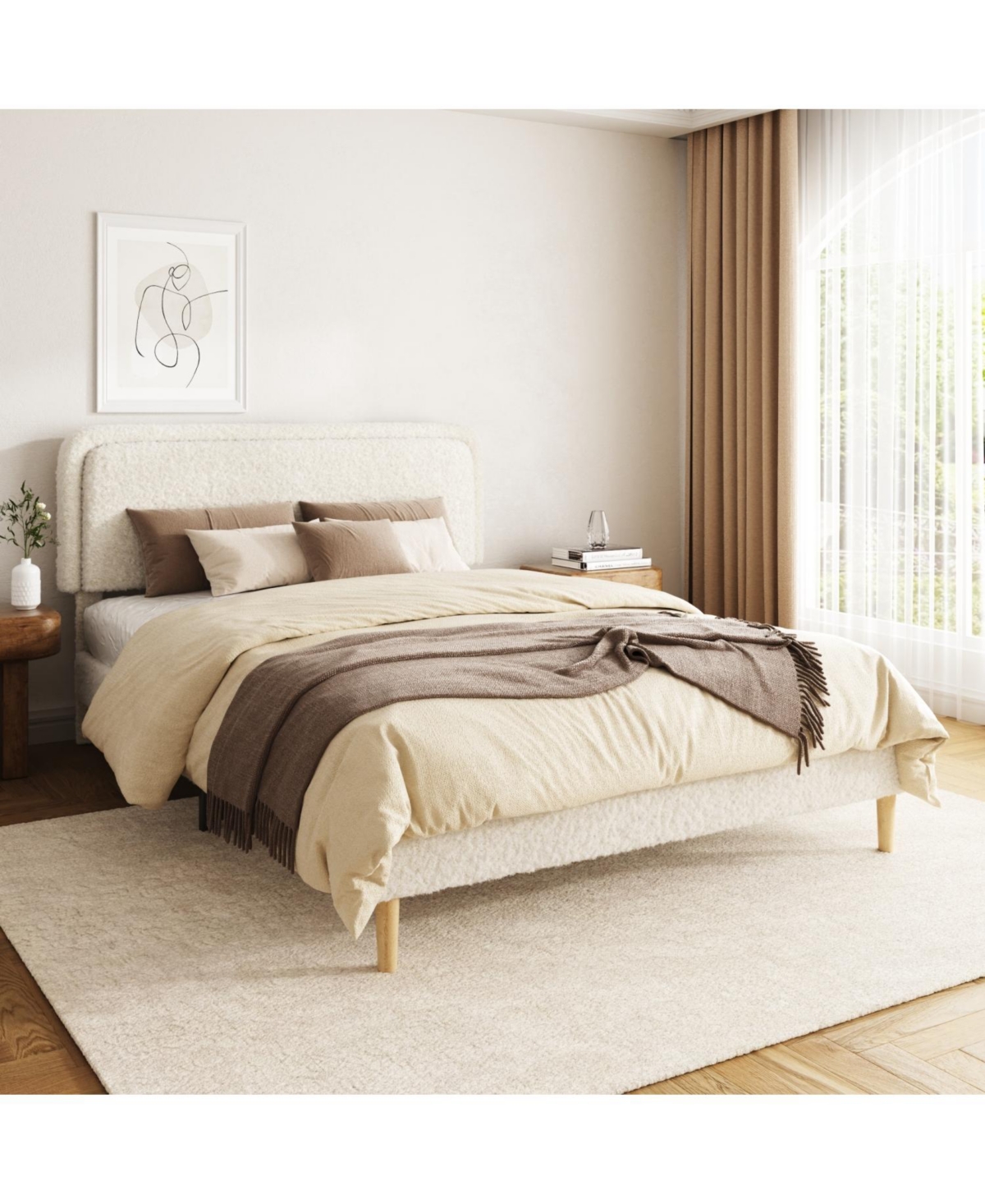 Rainsken Platform Bed Frame, with Height-Adjustable Headboard, Quiet Design, Upholstered Teddy fabric