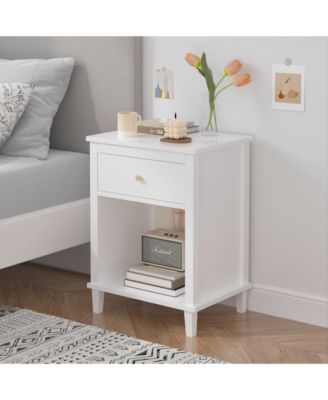 Wooden Nightstand with Drawer and Open Storage Shelf, Modern Bedside Table, End Side Table for Bedroom Living Room