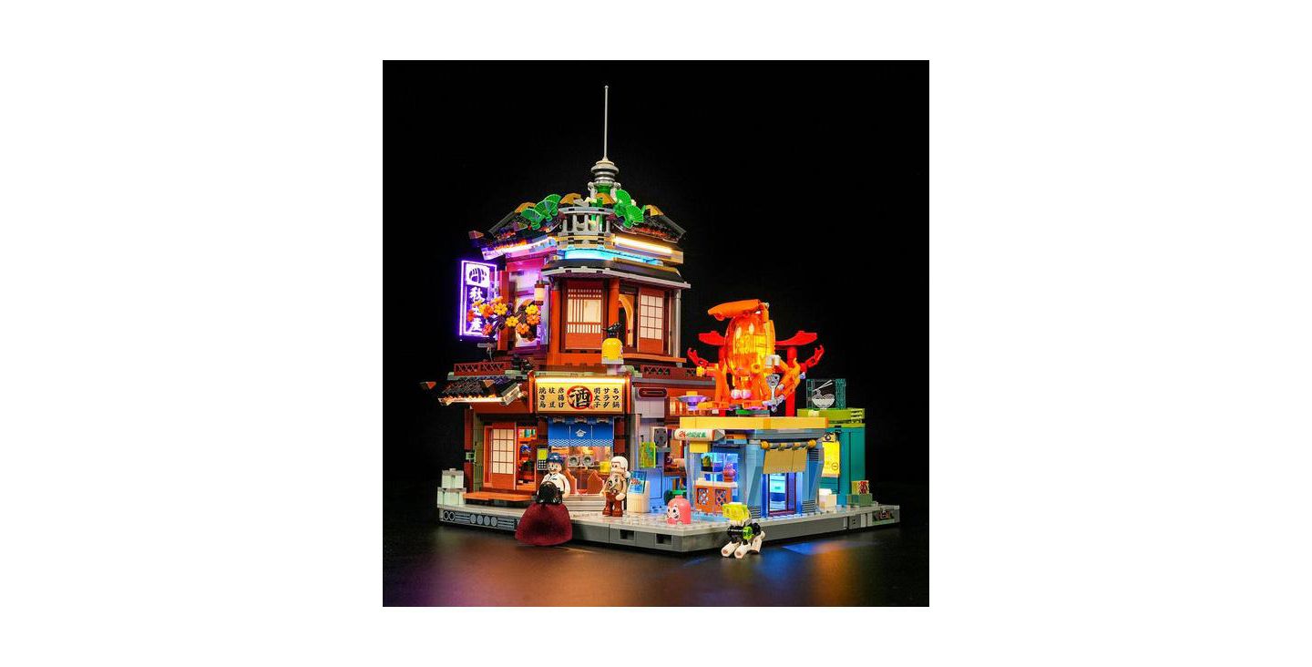 Детские конструкторы Lumibricks 1987 Pcs Cyberpunk Japanese Izakaya Neon City Building Bricks Future Pub LED Light Model Set — фото 2