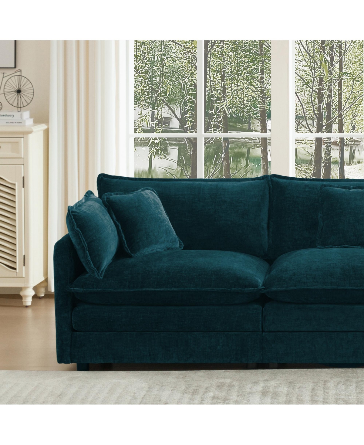 Rainsken Modern Fabric Loveseat Sofa, 76" Modular Sectional Chenille Deep Seat Cloud Couch with 4 Pillows for Living Room, Office