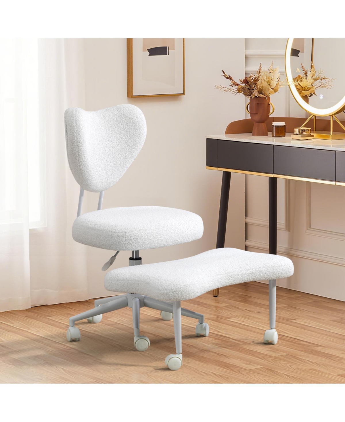 Rainsken Meditation chair, Teddy fabric, with lumbar support and a height, Heart-Shaped Backrest, Adjustable Height, for Office, Study