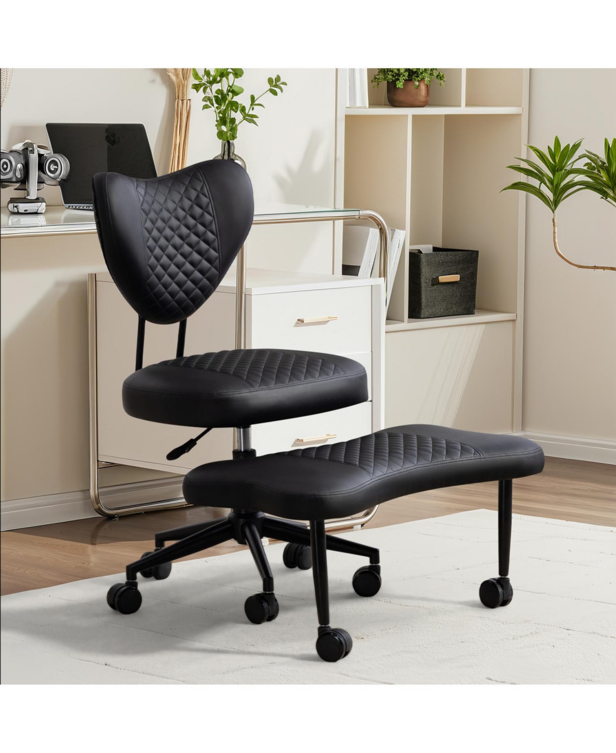 Rainsken Meditation chair, Pu Leather fabric, with lumbar support and a height, Heart-Shaped Backrest, Adjustable Height, for Office, Study