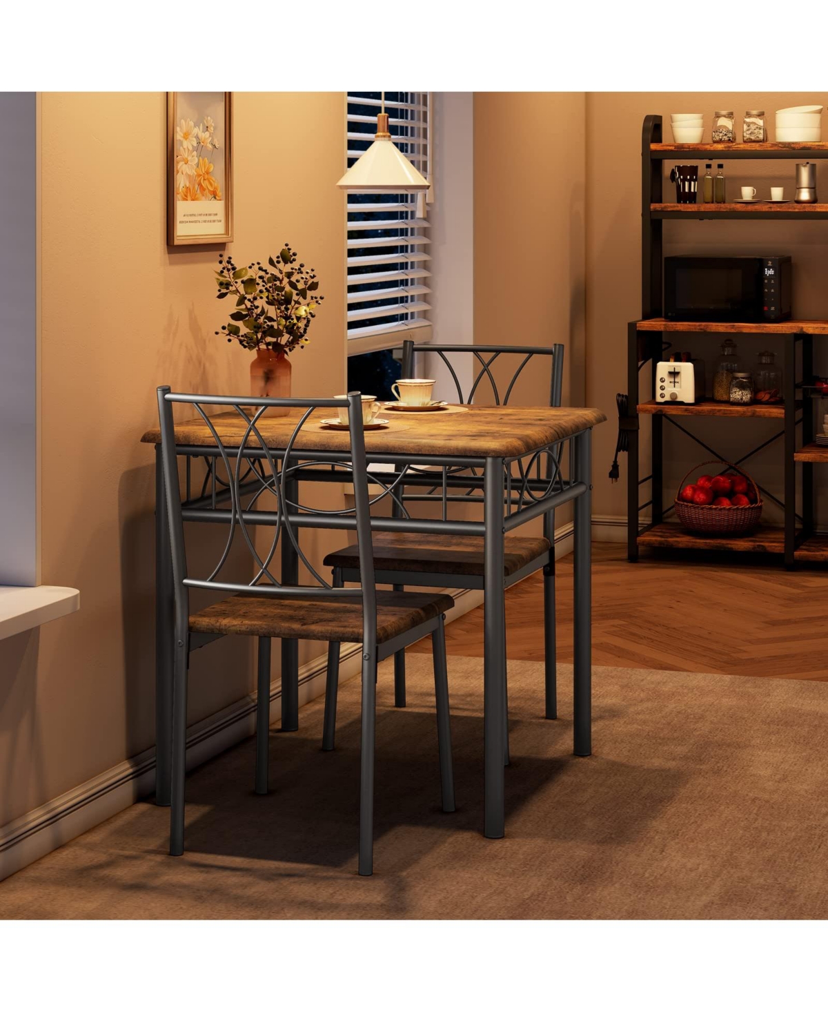 gaomon 3-Piece Dining Table Set for 2 with Metal & Wood Chairs - Space-Saving Square Kitchen Table Set
