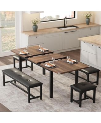 43.7in-63in Extendable Dining Table for 6-8, Large Kitchen Table for 6 with Metal Frame & MDF Board
