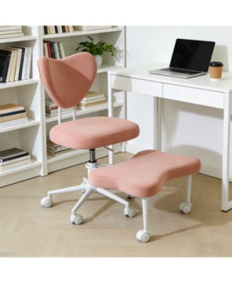 Meditation chair, Velvet fabric, with lumbar support and a height, Heart-Shaped Backrest, Adjustable Height, for Office, Study