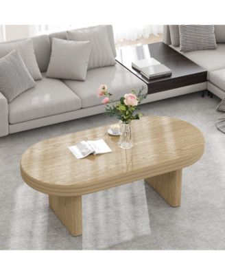 Farmhouse Coffee Table, 47" Wooden Oval Accent Center Table with Thick Base, Modern Low Tea Table for Living Room, Apartments