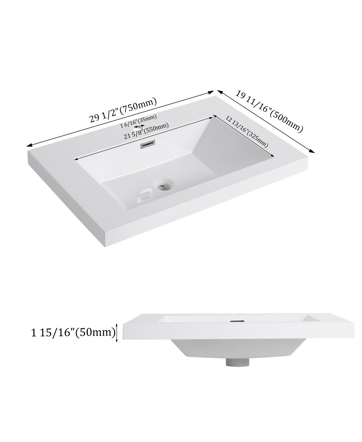 Sillysis Modern Resin Bathroom Sink Top, Rectangular Above Counter Basin, Durable Easy Clean Vanity Sink