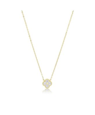 CZ Single Clover Necklace 14K Gold-Plated Sterling Silver