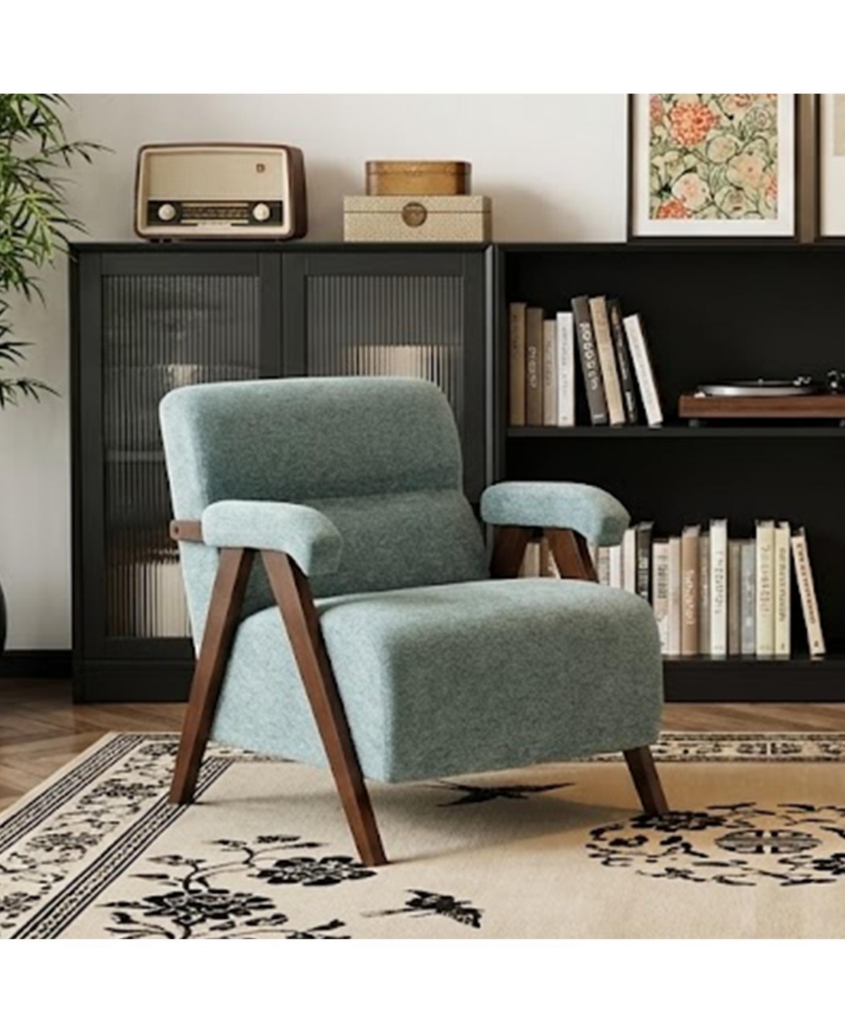 Rainsken Modern Accent Chair, with Thick Cushion, Tufted Armchair, Solid Wood Frame, for Bedroom, Apartment