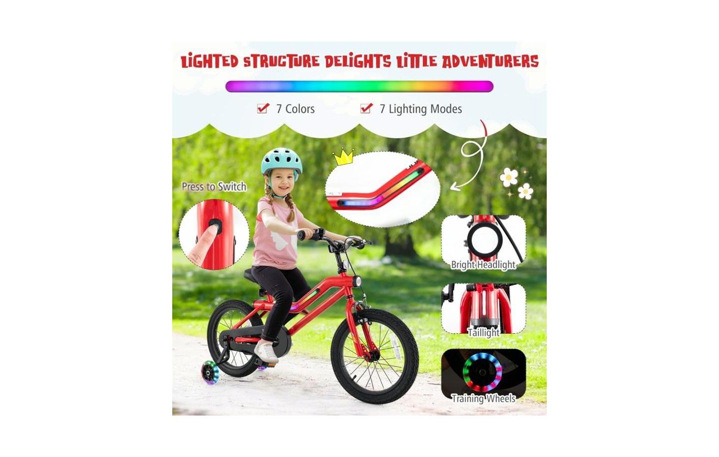 Детская игрушка HONGGE 16 Inches Kids' Bike with LED Lights, Training Wheels & Adjustable Seat, Ages 4-7, цвет: Красный — фото 8