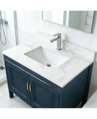 Quartz Bathroom Vanity Top with Undermount Sink, Carrara Style, 4" Backsplash, 1 Faucet Hole, 31/37/43 Inch, Modern Luxury Design
