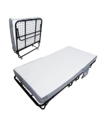 Folding Bed with 5 in Memory Foam Mattress, Rollaway Guest Bed on Wheels, Metal Frame Space-Saving Bed for Adults