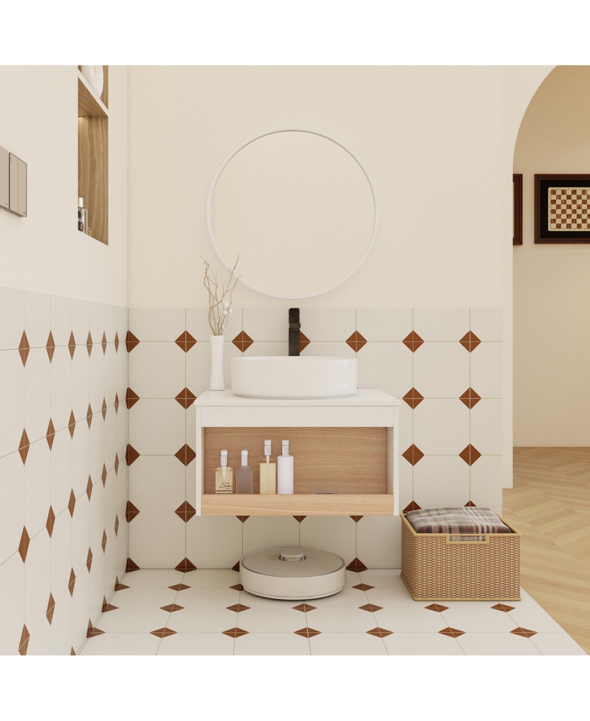 Phying 24 Inch Floating Bathroom Vanity Modern Wall Mounted Vanity with Open Shelf Storage and Durable Countertop Space Saving Bathroom Cabinet
