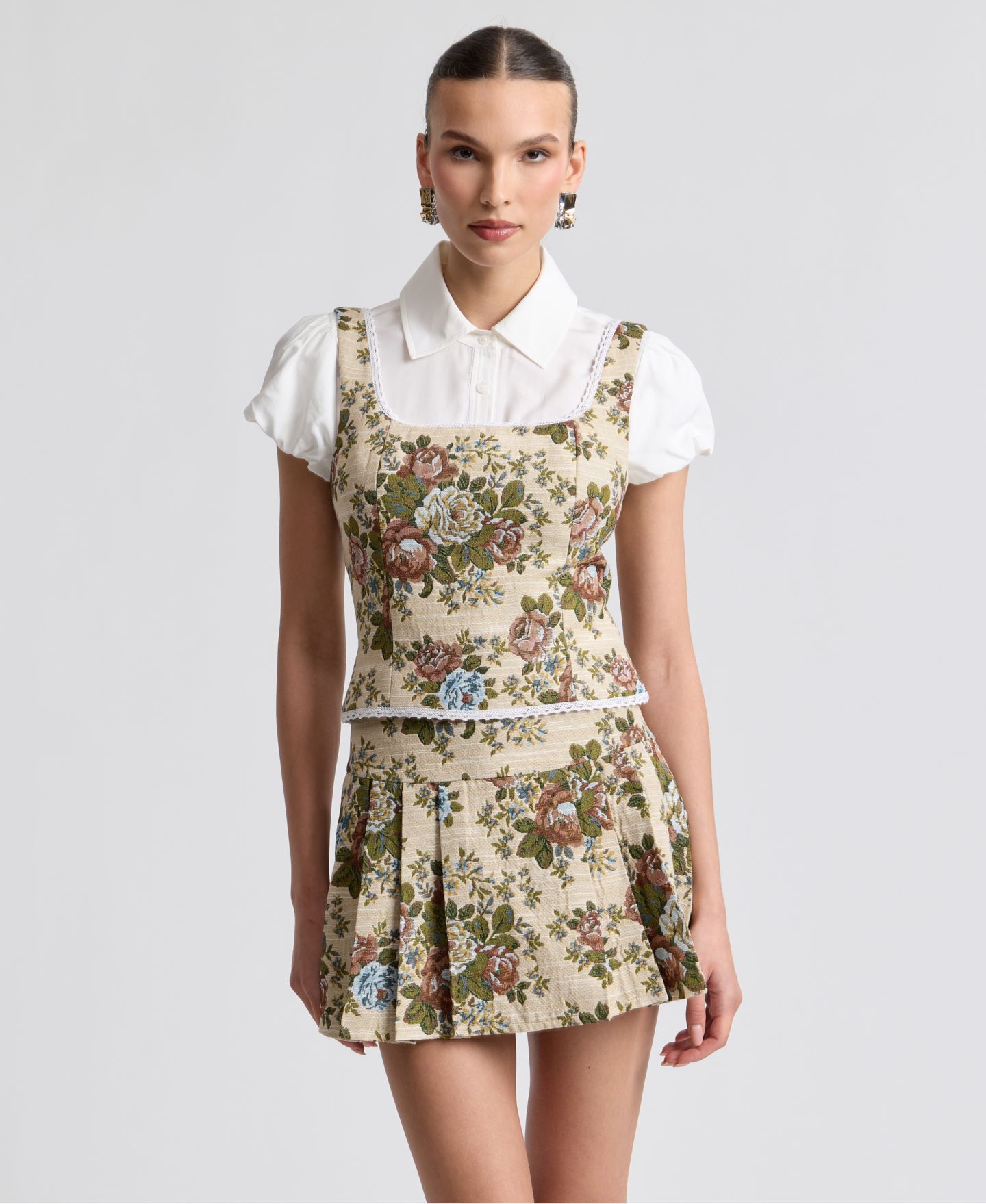 Женский топ Avec Les Filles Square Neck Top, цвет: Серо-коричневый с принтом — фото 2