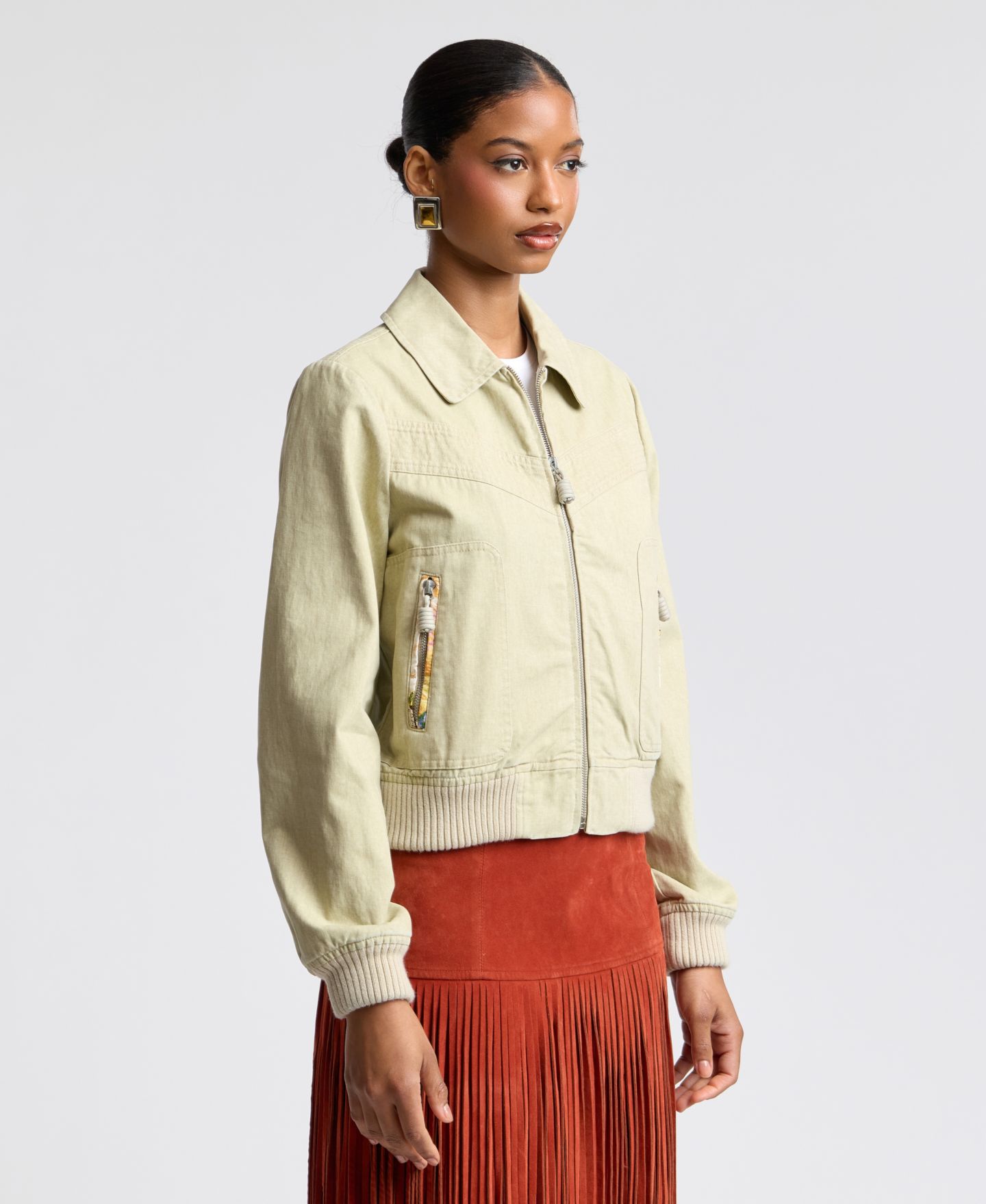 Женская куртка Avec Les Filles Zip-Front Bomber, цвет: Хаки — фото 3