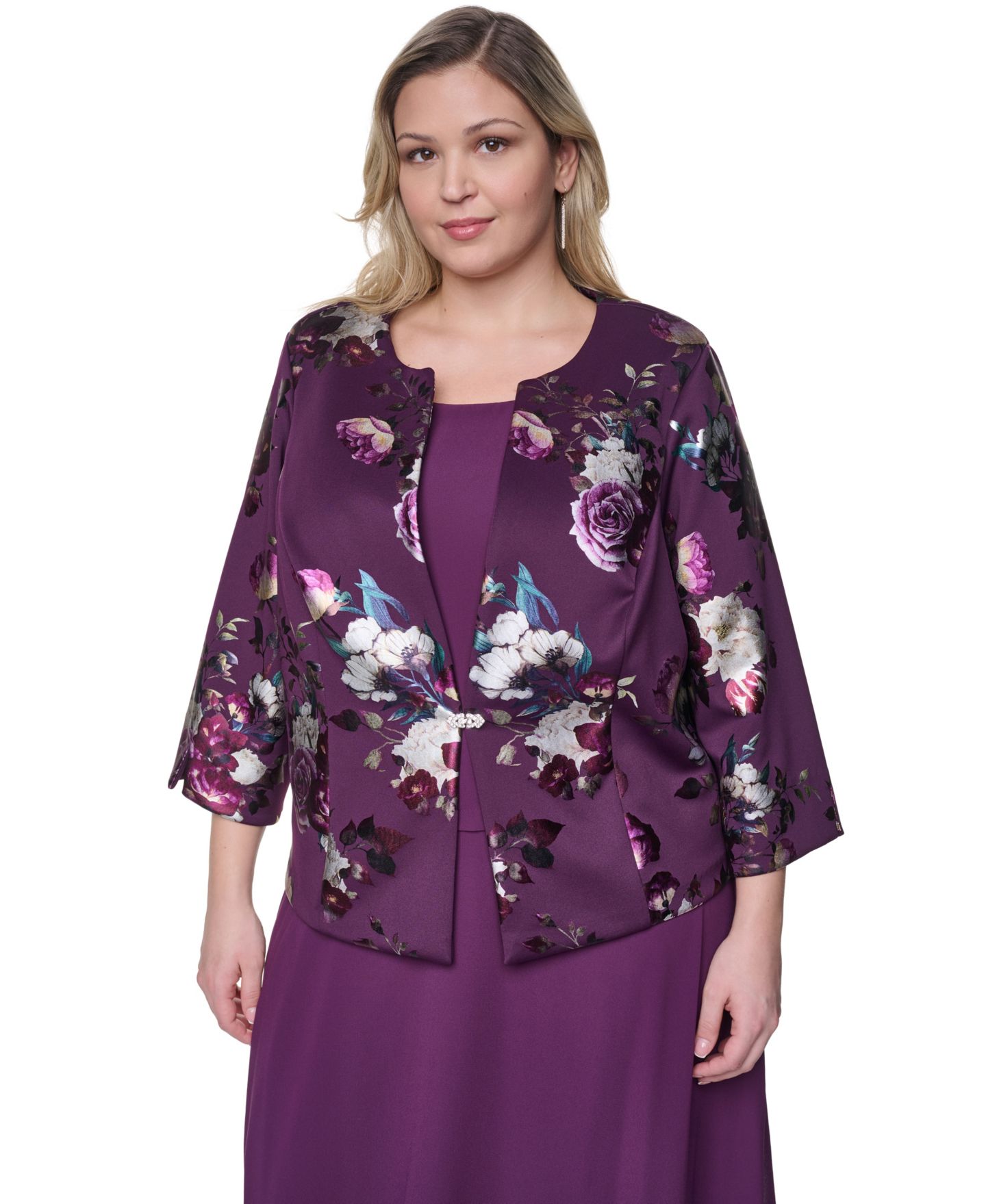 Женские платья Jessica Howard Plus Size Padded Removable Jacket & Sleeveless Dress, 2-Piece Set, цвет: Сливовый — фото 4