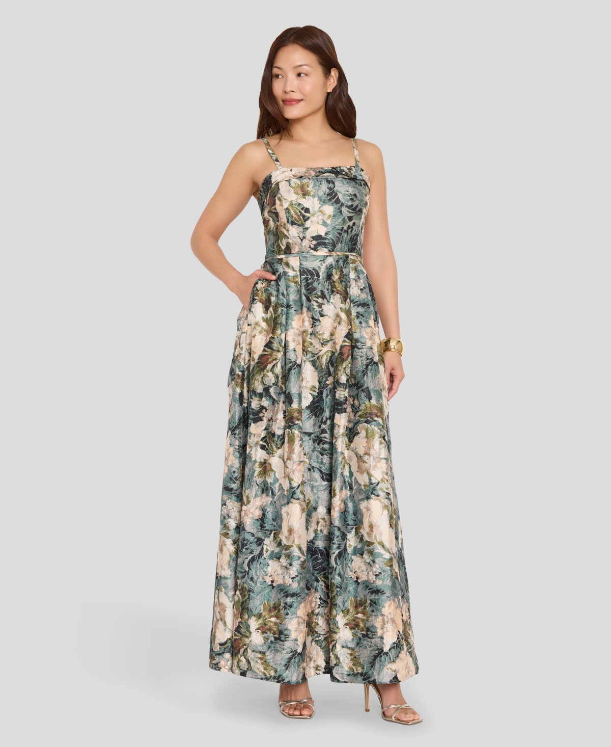 Tahari Asl Women's Square Neck Floral Printed Ball Gown