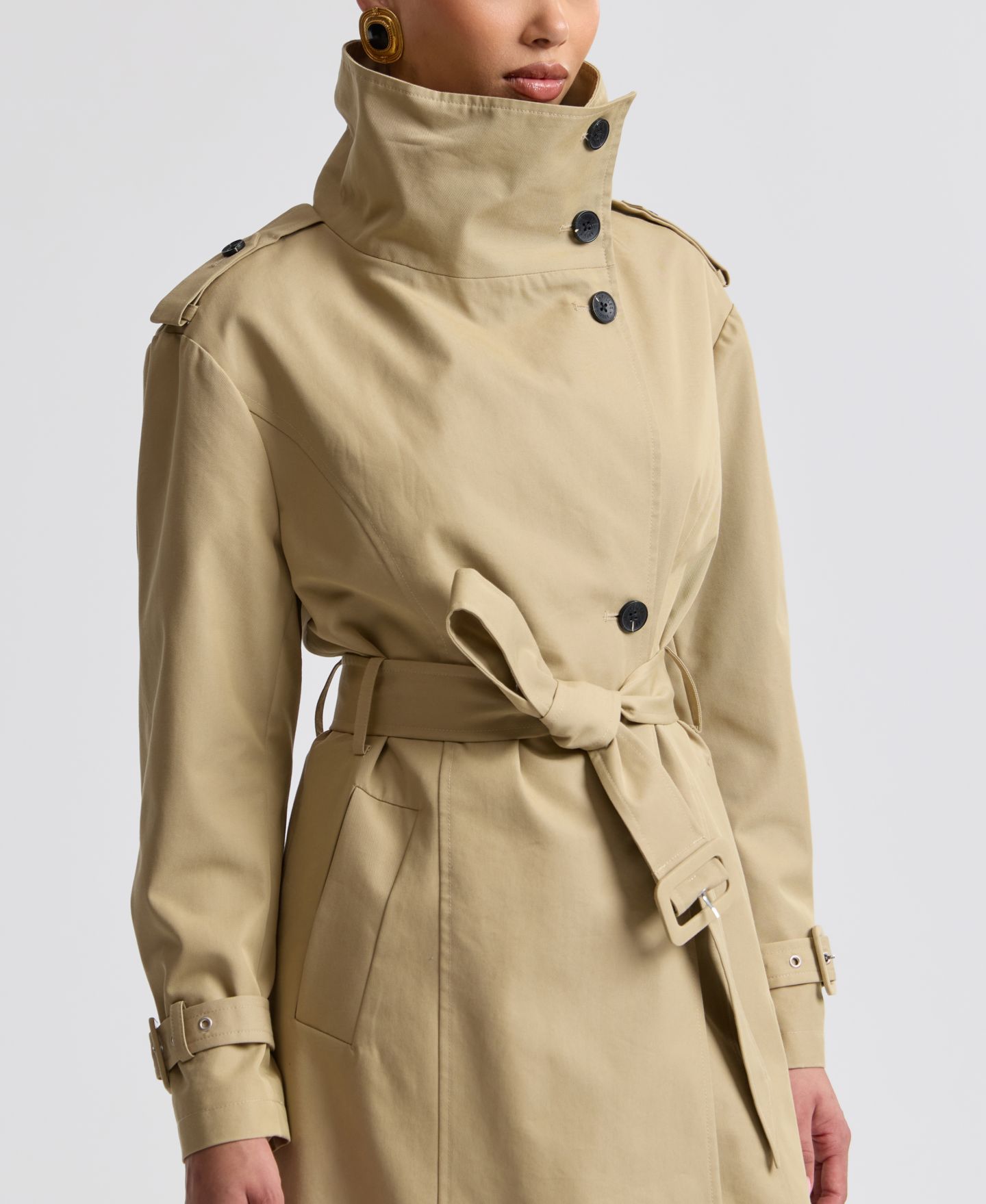 Женское пальто Avec Les Filles Funnel Neck Slouchy Trench, цвет: Бежевый — фото 6