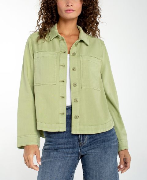 Женские куртки Liverpool Los Angeles Petite Collared High-Low Denim Shacket
