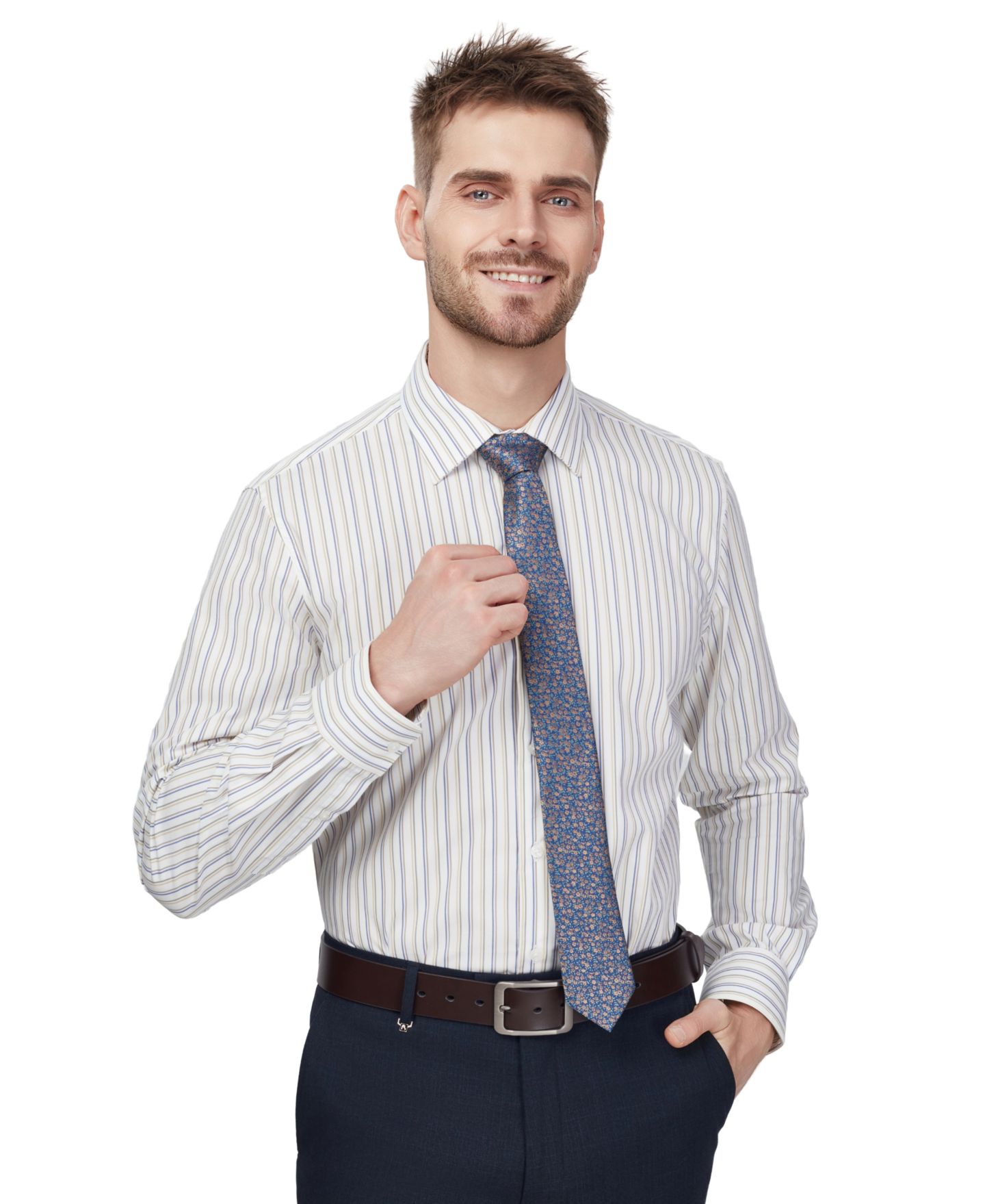 Мужская рубашка Bar III Harvest Stripe Slim-Fit Stretch Spread Collar Dress Shirt, цвет: Рыжевато-коричневый — фото 8