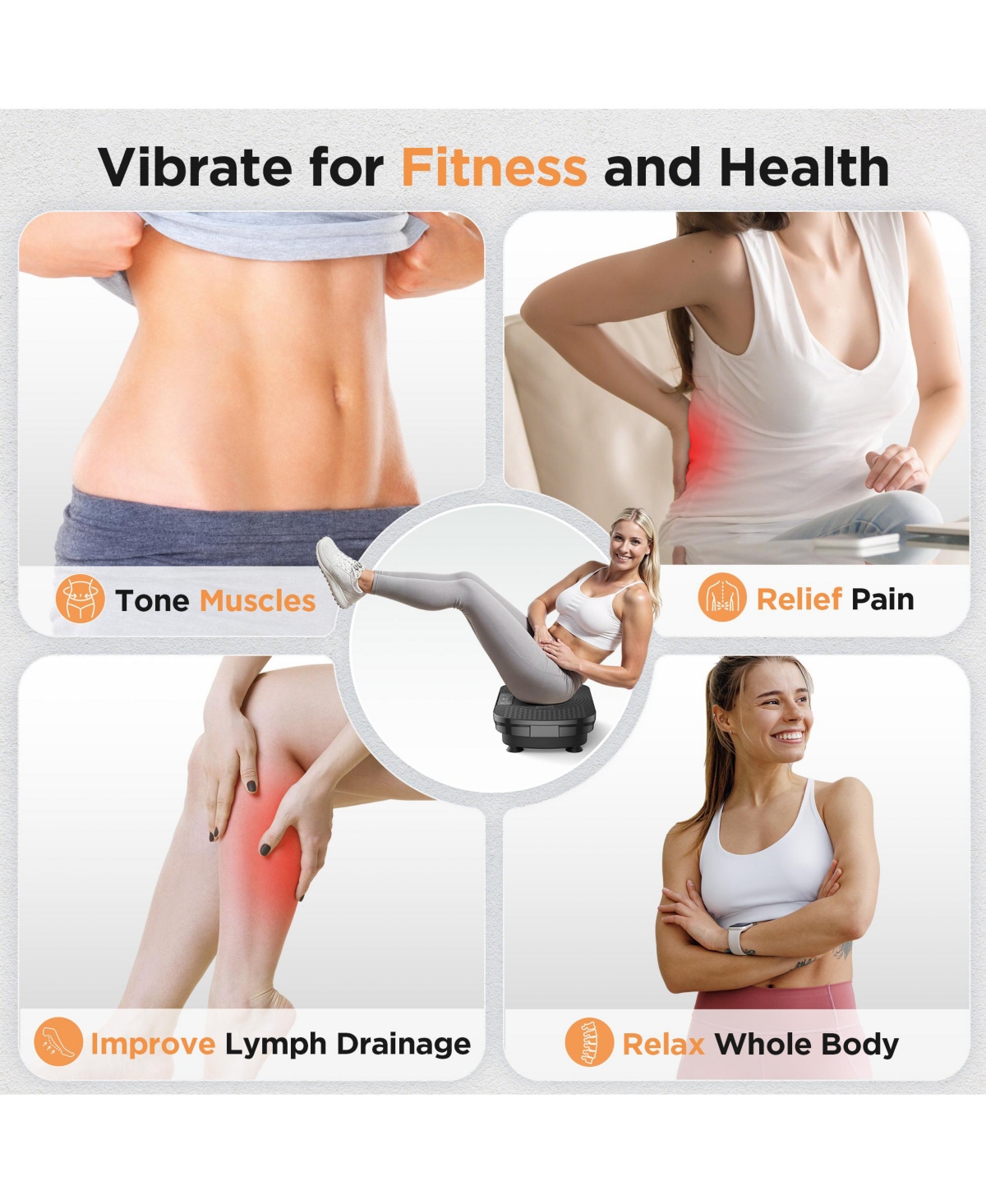 Fed Fitness Vibration Plate Exercise Machine, for Lymphatic Drainage, Power Platform Weight Loss, Toning, Wellness