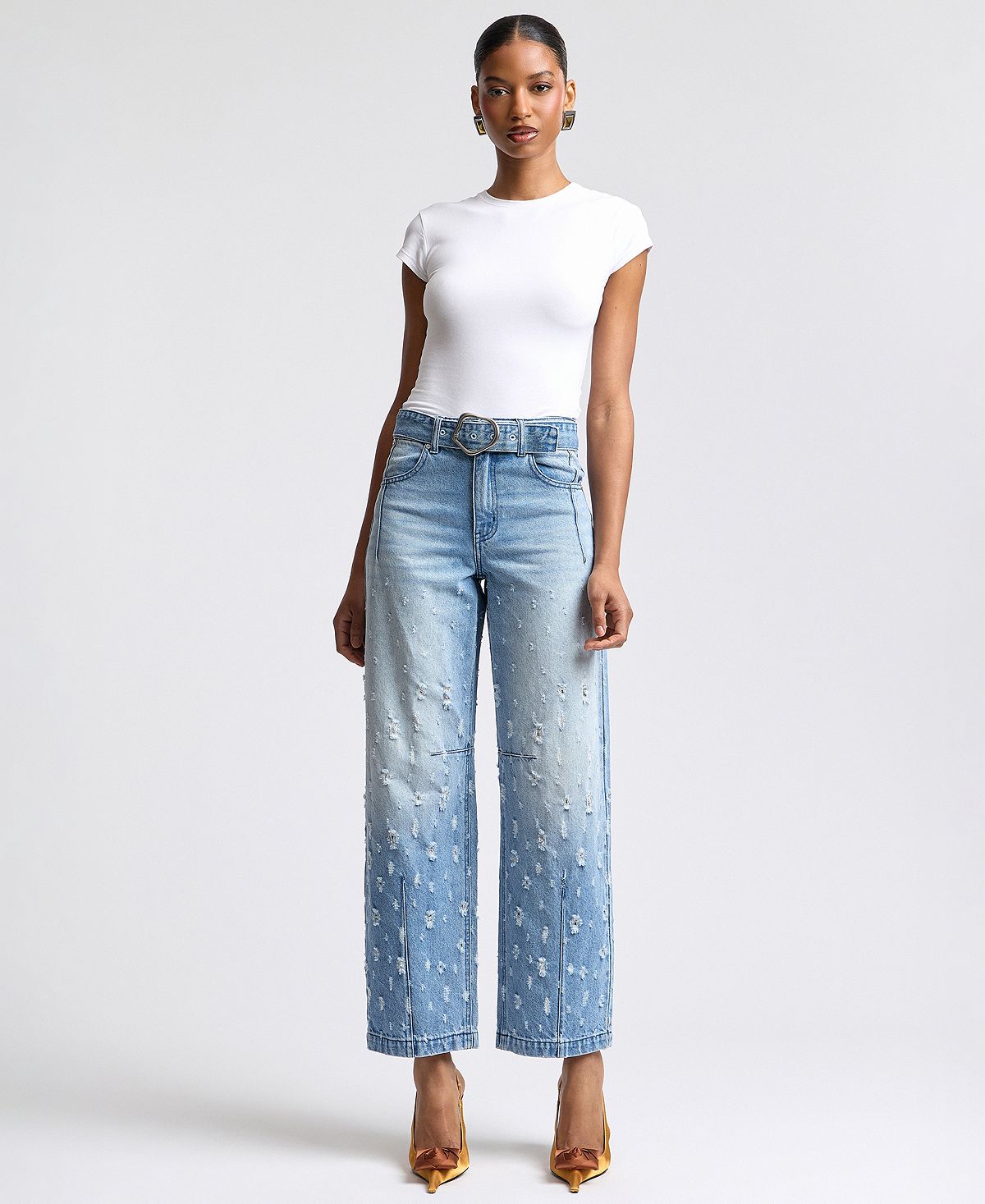 Avec Les Filles Women's Distress Darted Straight Jeans view 2 — MAYCSS fashion products