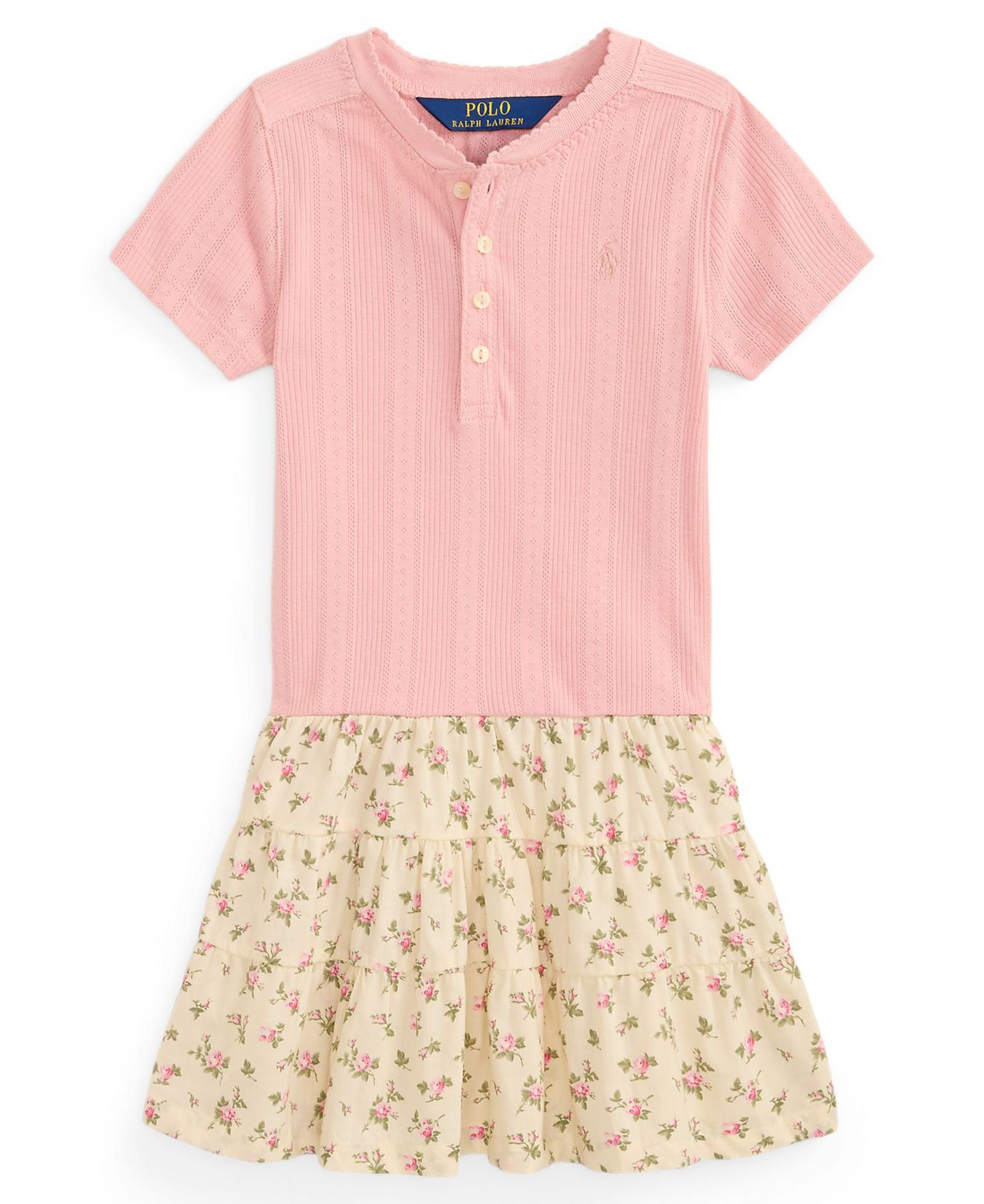 Платье Polo Ralph Lauren Floral-Skirt Pointelle-Knit Cotton Dress для девочек, цвет: Розовый — фото 4